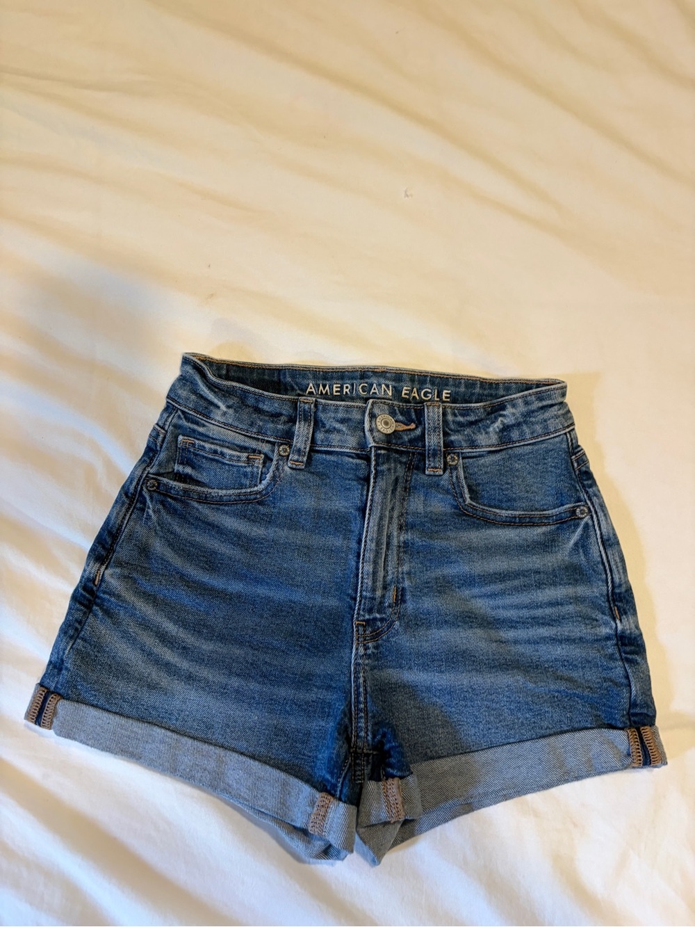 American Eagle Outfitters Denim Cuffed High-Rise Shorts - Dark Blue Size 00